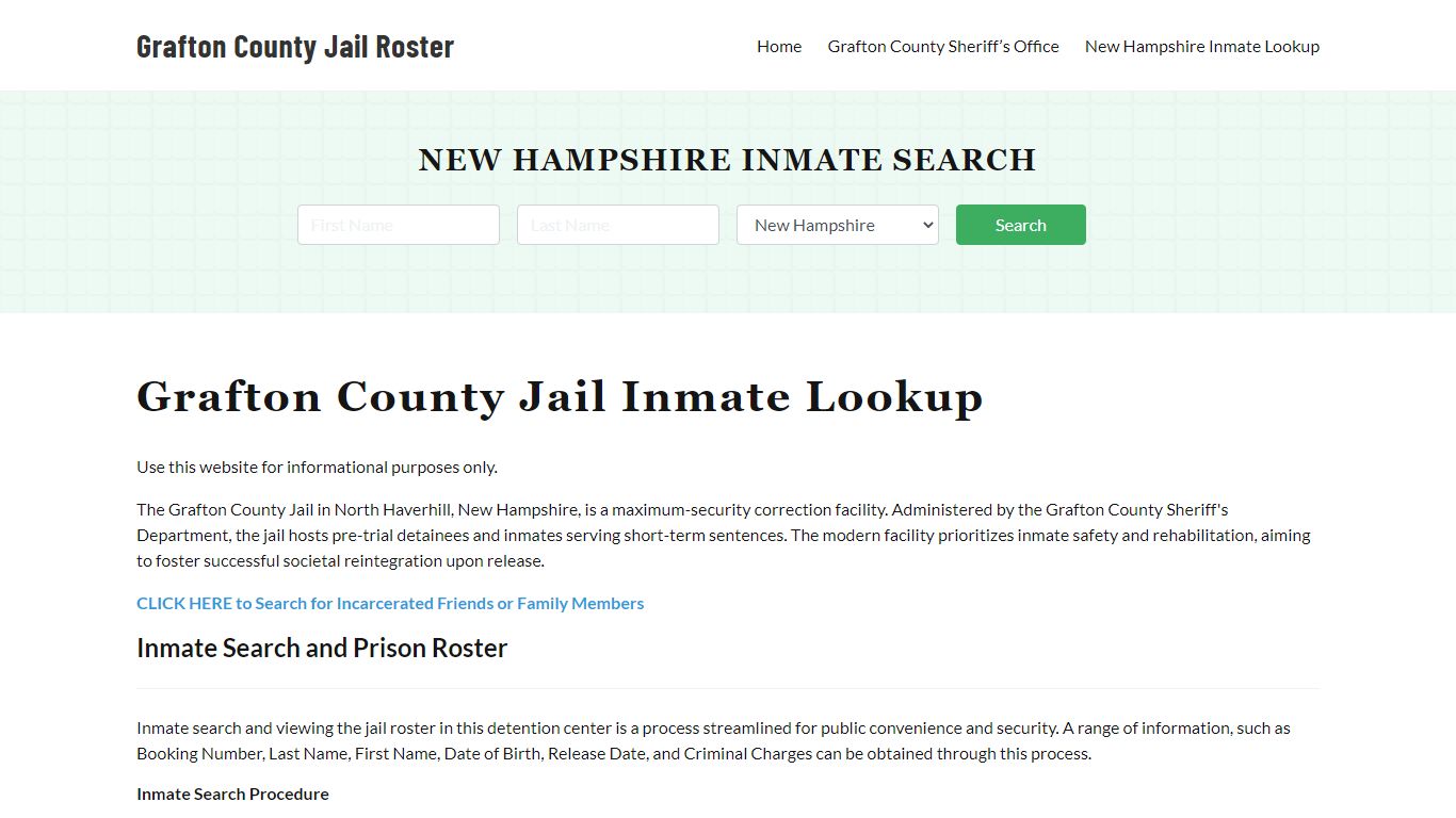 Grafton County Jail Roster Lookup, NH, Inmate Search