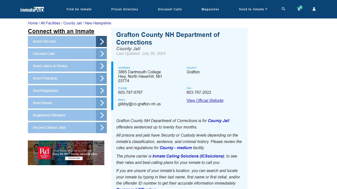 Grafton County NH Department of Corrections - Inmate Locator